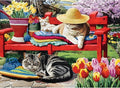 500 Piece Puzzles for Adults, Cats Napping on Red Bench 500 Piece Puzzle, Cat & Garden Jigsaw Puzzle, Perfect for Family Game Night, Home Wall Decor, Ideal Gift for Adults, Kids, Seniors, 20.5 x 15 in