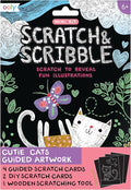 Ooly Mini Scratch & Scribble Art Kit - 6 Card Rainbow Scratch Art Set Gifts for Kids, Travel-Friendly Craft Kit, Wooden Tool Included - Cutie Cats