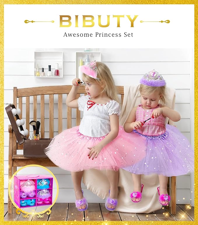 Princess Dress Up Shoes , Dress Up Clothes Pretend Play Costumes-3 Sets of Princess Shoes, Dresses and Crowns, Princess Accessory Toys for 3-6 yr Girl Birthday Gifts