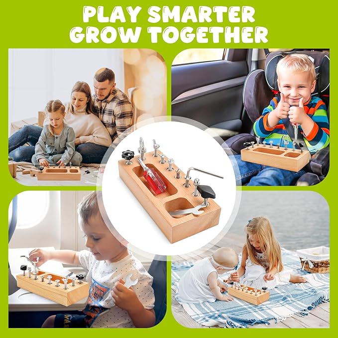 Montessori Busy Board for Toddlers 3-5 Years, Wooden Screwdriver Activity Board, Fine Motor Skills & Sensory Development Toy, Preschool Learning & Travel