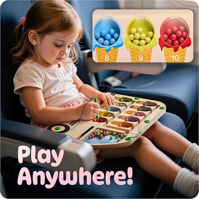 Super Fun Ice Cream Truck Magnetic Color & Number Maze Adventure Toy - For Toddlers and Kids - Montessori Puzzle Board for 1-10 Counting and 10 Color Matching/Sorting - Improve Child's Motor Skills