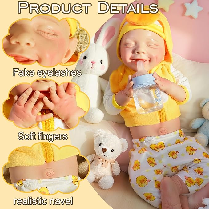 Full Silicone Baby Dolls,17.72 in Silicone Realistic Newborn Baby Doll, Non Vinyl 1:1 Lifelike Reborn Sleeping Dolls (Eve-Ivory)