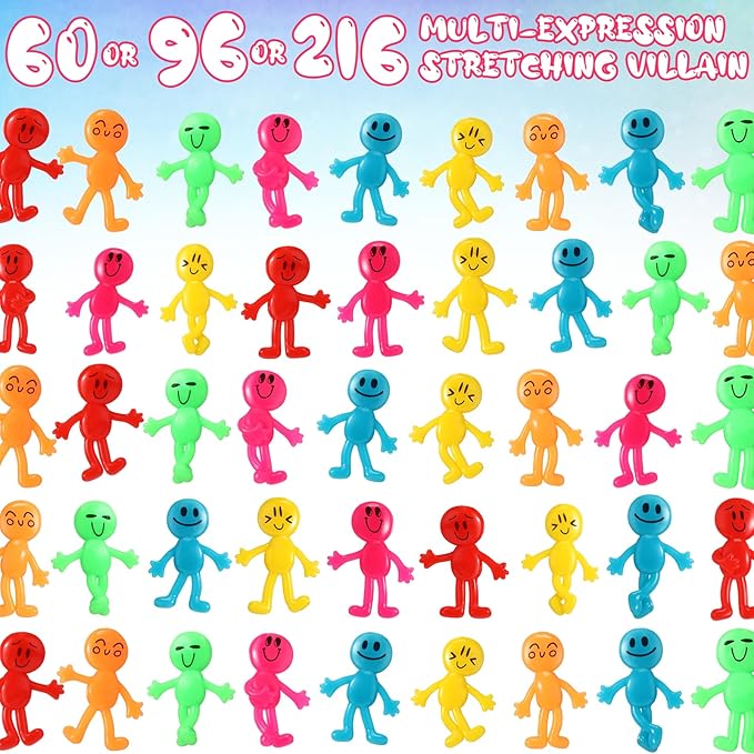96 Pcs Stretchy Bendable Man, Treasure Box Toys for Classroom, Stretchable Smile Figures, Assorted Color Bendable Toys, Carnival Prizes Party Gift Bag Filler Birthday Party Gifts Stress Relief Toys