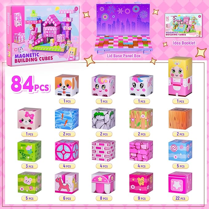 Magnetic Blocks, Magnetic Building Blocks,STEM Constructions Magnet Blocks for Kids, Boys and Girls Age 3+ Years Old, Building Toys Gifts for Kids 84PCS 1" Large Size