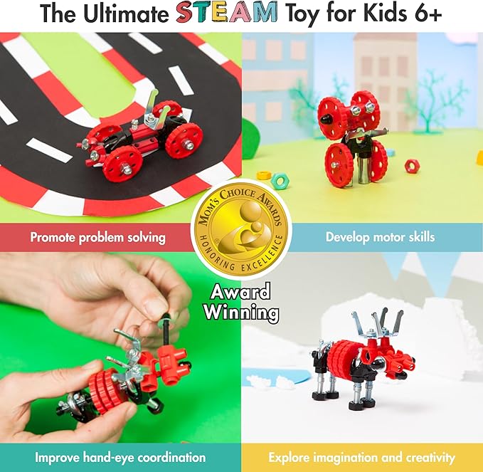 The Off Bits Erector Set: Animal Mini STEM Toys for Kids 6+, Toy Building Sets with Nuts & Bolts, STEM Building Toys Gifts for Boys and Girls (Red Moose)