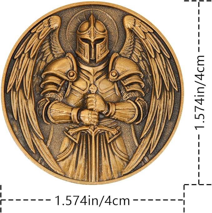 St Benedict Coin & Archangel Michael Religious Token Set - Christian Prayer Medallion with Latin Inscriptions & Guardian Angel Design