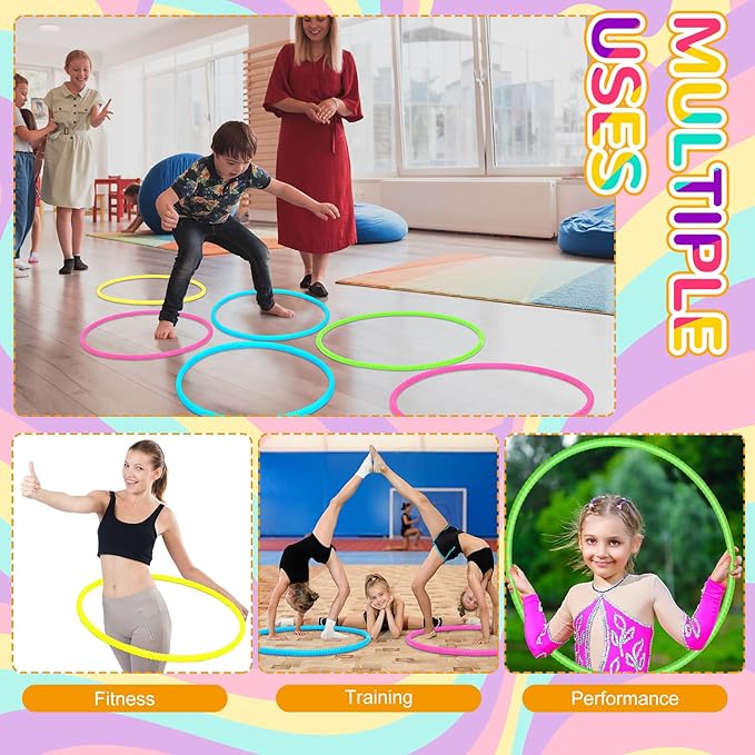 Sratte 8 Pcs Color Hoop Detachable Adjustable Hoop Exercise Ring Plastic Toys for Teens Games Gymnastics Dog Agility Equipment Party Decor, 4 Colors