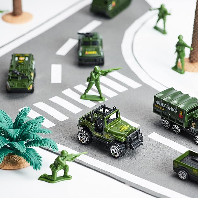 JOYIN 25 in 1 Military Kids Truck Toys for Age 3+, Toddler Boy Toys, Army Men Tanks Set with Soldier Men, Mini Battle Cars in Carrier Truck with Lights and Sounds, Christmas Great Gifts for Grandkids