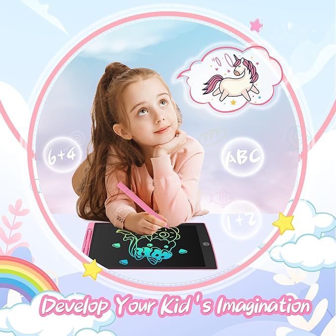 LCD Writing Tablet for Kids 12.5 Inch, Doodle Pad, Colorful Writing Board, LCD Drawing Board Erasable,Toys for Kids, Birthday Day Gifts for 3 4 5 6 7 8 Year Old Girls Boys, Blue (Black+Pink)