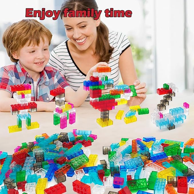 400 Pieces Translucent Building Bricks -9 Colors Crystal-Clear Classic Block Toy Fully Compatible with Major Brands Educational Construction Toy for Boys Girls 6 Years Old and Up