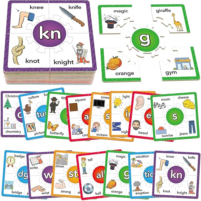 Torlam Phonics Puzzle, Rhyming Games Phonics Games Flash Cards for Kids Toddler, Learn to Read Spelling Reading Sight Words, Trigraphs Site Words for Preschool Kindergarten Homeschool Supplies
