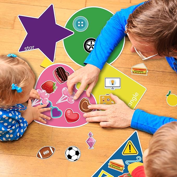 BelleAngle Shape Sorters for Toddlers, Shape Puzzle and Matching Games Set for Kids Learning Sorting Toys with 8 Sorting Mats and 48 Everyday Objects for Preschool Classroom Must Haves Decor