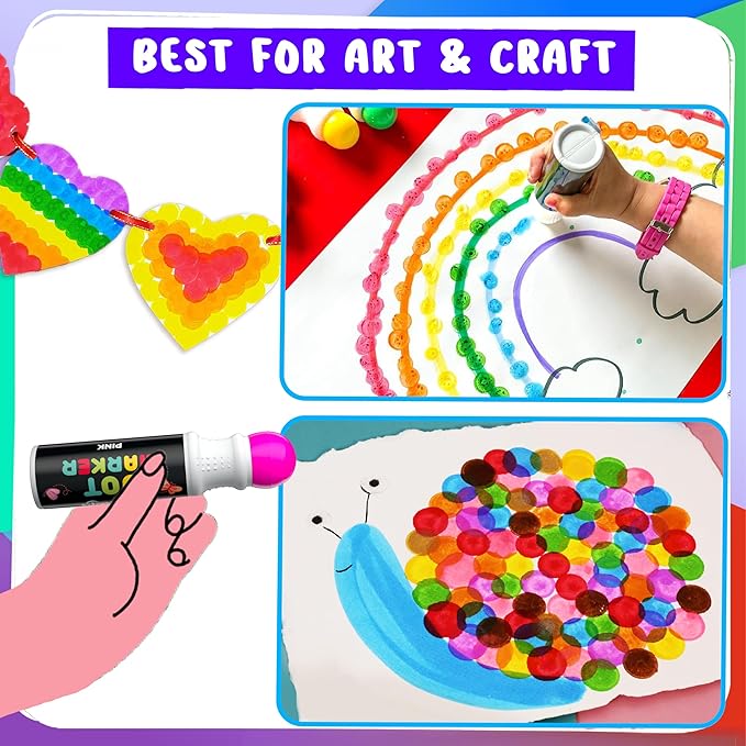 Chalkola 6 Washable Dot Markers for Toddlers 1-3 | Non Toxic Bingo Daubers for Toddlers 2-4 | Preschool, Kindergarten Paint Stamp Markers Set - Dot Art and Crafts Supplies for Kids