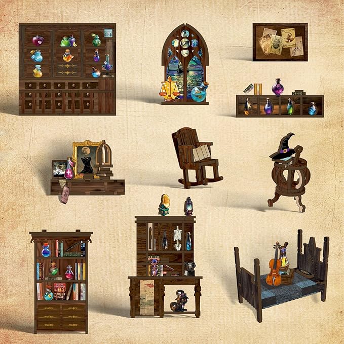 Book Nook Kit - DIY Miniature Dolls House Kit with Furniture and LED Light, 3D Puzzle Wooden Art Bookends, Model Kits for for Adults and Teens (Magic Potion Shop)
