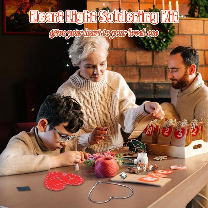 Soldering Project, ICSTATION Heart Shaped LED Soldering Practice Kit RGB LED Heart Circuit Project with Love Filament DIY Electronic Kit for School Student Education Perfect Present for Your Lover