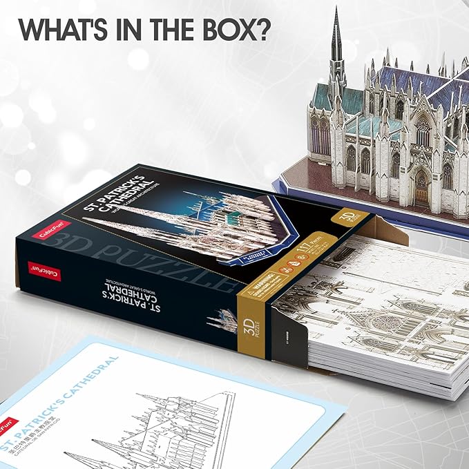 CubicFun 3D Puzzles for Adults St. Patrick's Cathedral Model Kits, New York Architecture Puzzles for Adults Building Toys for Kids Ages 10+, 117 Pieces with Booklet Easter Gifts Valentine's Day Gift