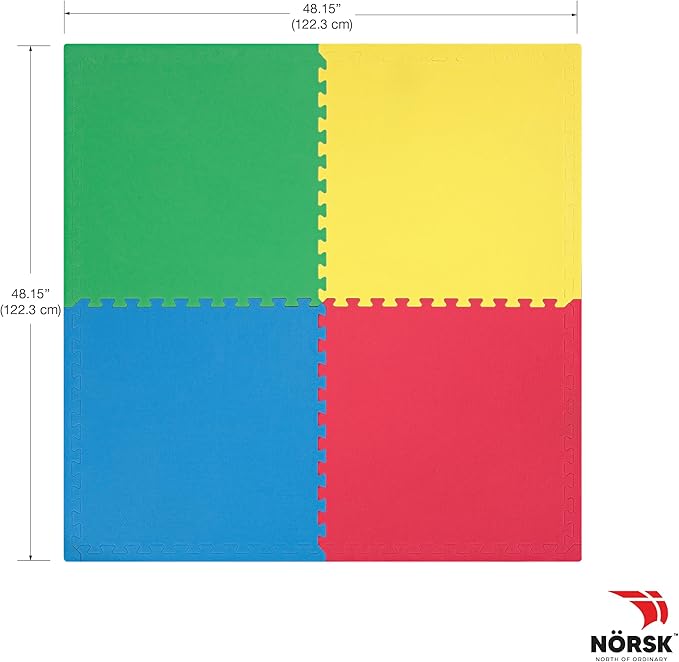 Norsk Reversible Kids Puzzle Play Mats 1/2" Thick EVA Interlocking Foam Tiles (Multicolor/Black 36 Tiles - 144 sq. Ft. 1/2" Thick)