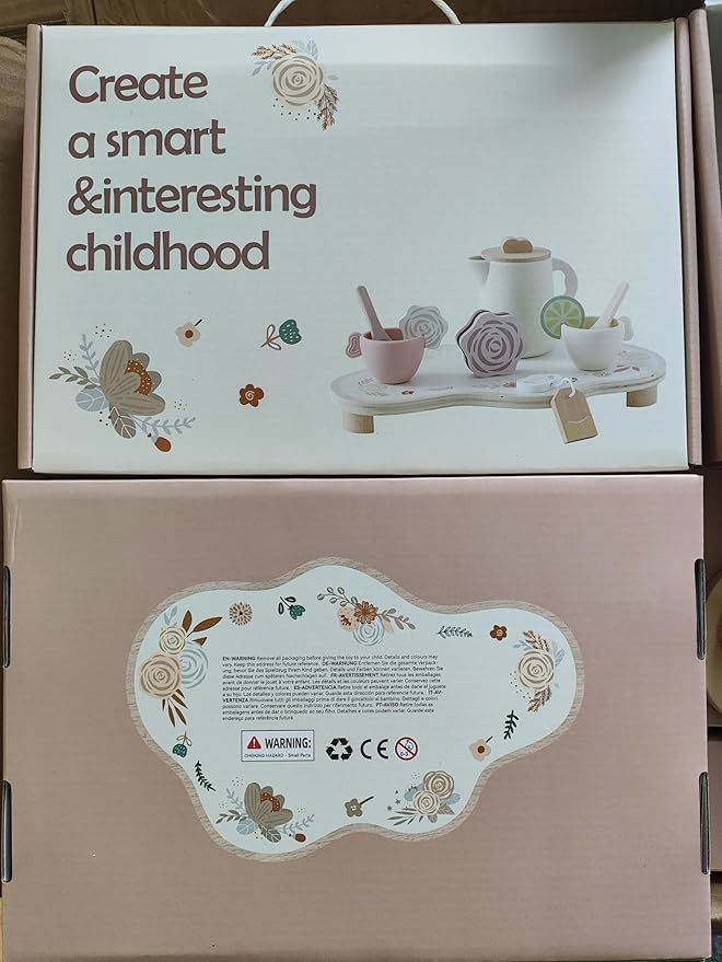Wooden Tea Party Set for Little Girls Toddler, Princess Tea Cupcake Stand Food Dessert, Play Kitchen Accessories for Toddlers 3 4 5 6 Years Old, Wooden Toys Birthday Kids Girls Gifts 3-6
