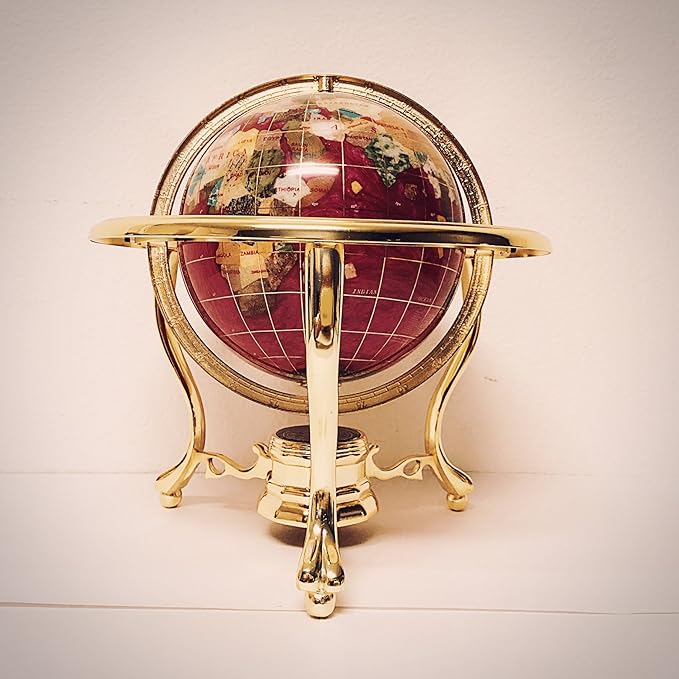 Unique Art Since 1996 10-Inch Tall Table Top Pink Pearl Swirl Ocean Gemstone World Globe with Gold Tripod Stand (PINK PEARL)