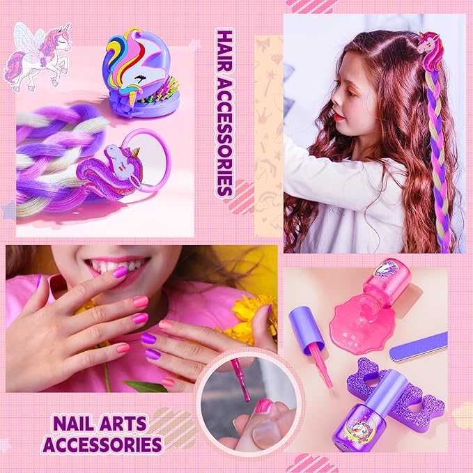 Kids Makeup Kit for Girl - Girls Makeup Kit Toys with Flying Horse Storage Case, Kids Play Makeup Set for Christmas Birthday Gift 3-12 Years Old