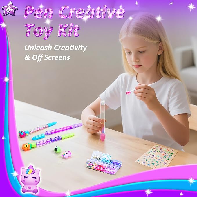 MOMUSE DIY Pen Making Kit, Fun Pen Creator Studio – Make You Own 4 Sparkly Glitter Pens, Creative Art and Craft Kits Toys for Kids Girls Tweens 6 7 8 9 10 11 12 Years Birthday Gift Present
