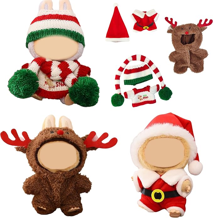 3 Pack Christmas Clothes for 17cm Doll (No Doll), Outfits for 15/17cm Dolls, Stylish Adorable Christmas Clothe Accessories