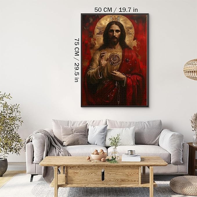 1000-piece Red Jesus Christ-Religious Classics Adult Wooden Puzzle, Intellectual Challenge, Stress-Relieving Puzzle, Relaxing Family Activity, Decoration, Size: 29.5 x 19.7 in