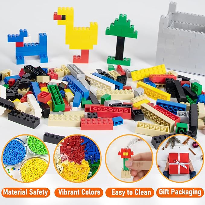 1008 Pieces Classic Building Blocks Bulk with 2 Baseplates, Building Bricks in 7 Size and 8 Color, Compatible with All Major Bricks, for Kids & MOC Lovers