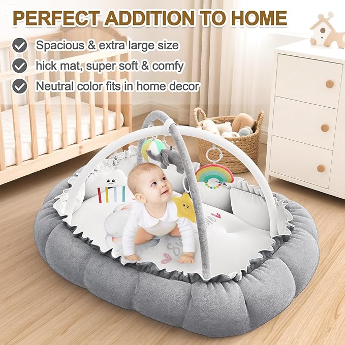 OCATO Baby Play Mat Gym: Baby Play Gym Tummy Time Mat Thick Large Baby Activity Center from Newborn to Toddler Skills Development Baby Essentials Baby Shower Gifts Boy Girl for Babies 0-6-12 Months