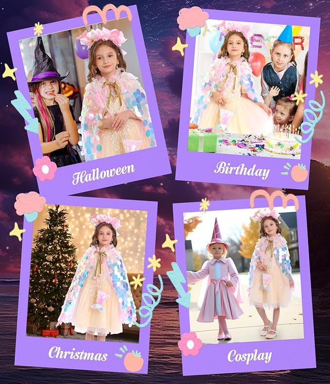 Princess Dress Up Toys Princess Dress Up Clothes Rainbow Mermaid Cape Kit 9 Pcs Gift Set for Little Girls 3-8 Years