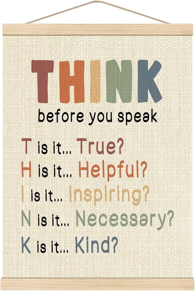 Boat Wades Inspirational Positive Mental Health Wall Art Poster Hanger Frame, Boho Classroom Decor, Think Before You Speak Classroom Hanging Wall Decor for Therapy School Counselor Office, 12x16 Inch