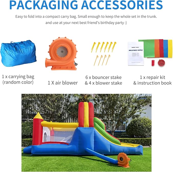 HuaKastro 16x7.2FT Inflatable Bounce House with 2 Racing Slides & Large Climbing Wall, 3 in 1 Kids Inflatable Trampoline Rainbow Jumping Castle Kids Backyard Playgrounds - with Air Blower