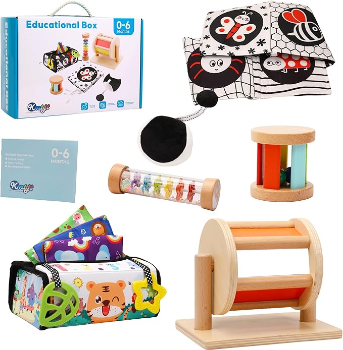 KMTJT Montessori Toys for Babies 0-6 Months | Learning Educational Box Wooden Toys for Baby Infant Newborn Toys 0-6 Months | 1st First Birthday Gifts for 0 6 12 18 Months Boys Girls