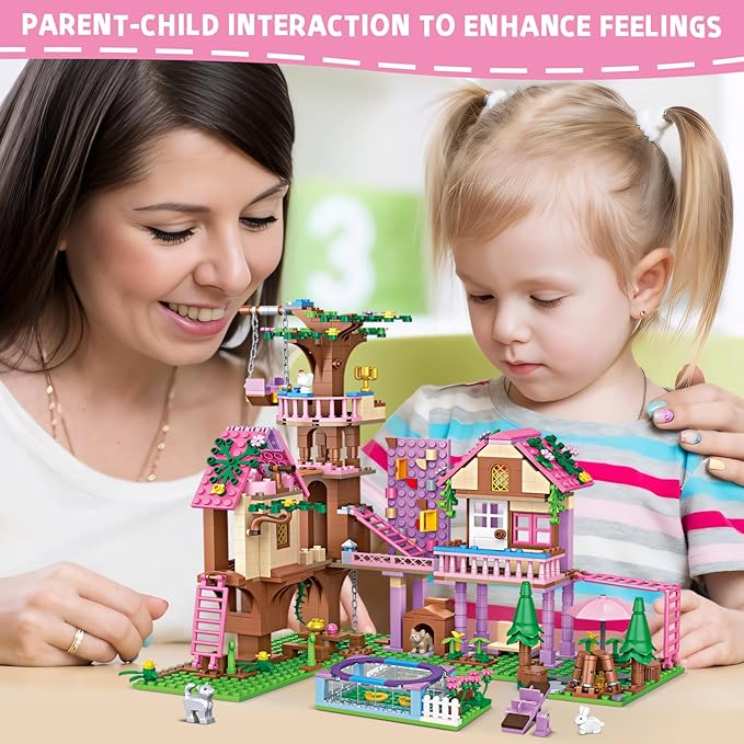 Treehouse Adventure Building Block Set Creative Playhouse Kit with Pool Pets Fun Construction Toy for Kids Teens