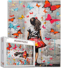 Tucocoo 1000 Piece Jigsaw Puzzles for Adults Colorful Butterfly Painting Jigsaw Puzzle Banksy Girl 1000 Pieces Puzzles for Challenging Family Activity Game Graffiti Street Art DIY Puzzle Wall Decor