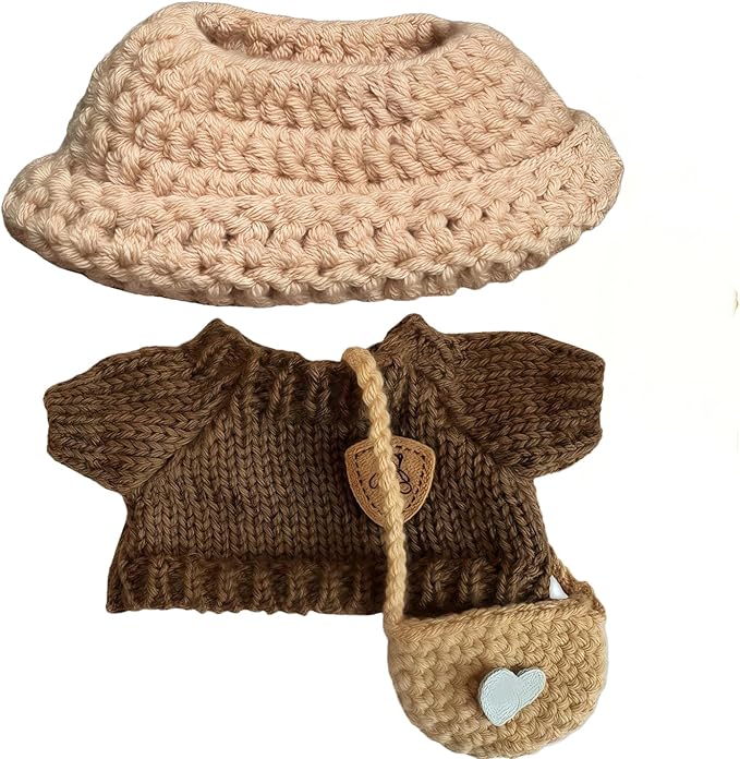 Clothes for Labubu(NO Doll), 15cm/17cm Doll Accessories Suit ,Handcrafted Crochet 3-Piece Set,Premium Outfit with Accessories for , Stylish Clothes for Dolls, Play & Collector