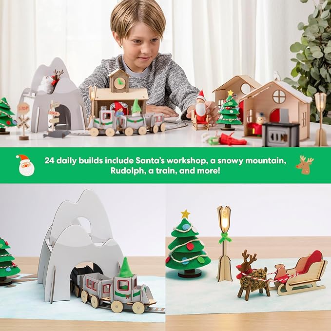 KiwiCo Santa’s Railroad Train Advent Calendar for Kids 5+ | Countdown to Christmas with 24 Days of Buildable Toy Train Set | Advent Calendar 2025 for Kids