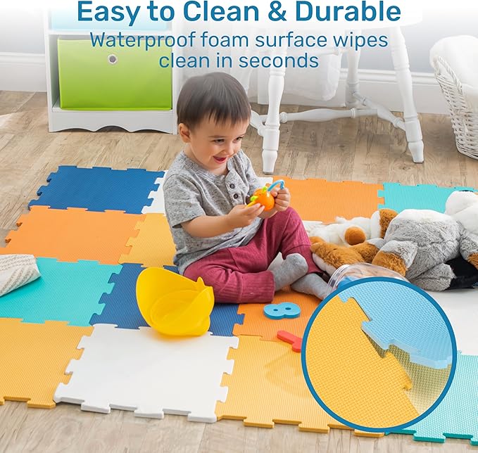 Enovoe Baby Play Mat for Floor - Non-Toxic, Interlocking EVA Foam Mats -16 Pcs - Cushioned Foam Puzzle Floor Mat for Kids & Infants - Ideal for Playrooms, Nurseries, and Home Gyms (12" x 12")
