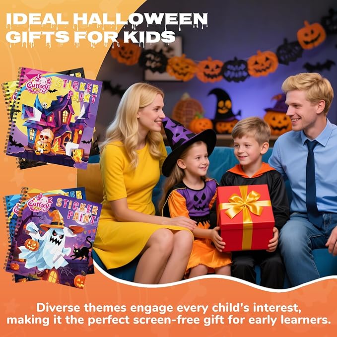 4PCS Paint by Number Sticker Book - Halloween Crafts & Acitivity Puzzles Book for Kids Ages 4-10, Travel Toys for Road Trip & Airplane,Perfect Halloween Gifts & Basket Stuffers for Kids