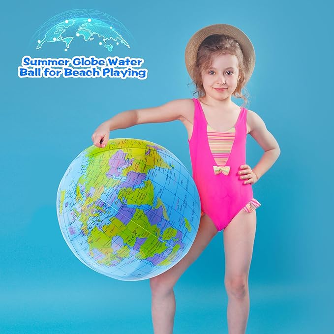 20 Pack Inflatable World Globe - 16 Inch Blow Up Earth Beach Ball for Summer Beach Party Favors