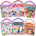 6 Set (260pcs) Puffy Sticker Books Activity for Girls, Fairytale Garden, Princess Party, Mermaid, Kids Zone, Girls' Shop, 3D Reusable Stickers, Travel Sticker Books for Kids Ages 3+