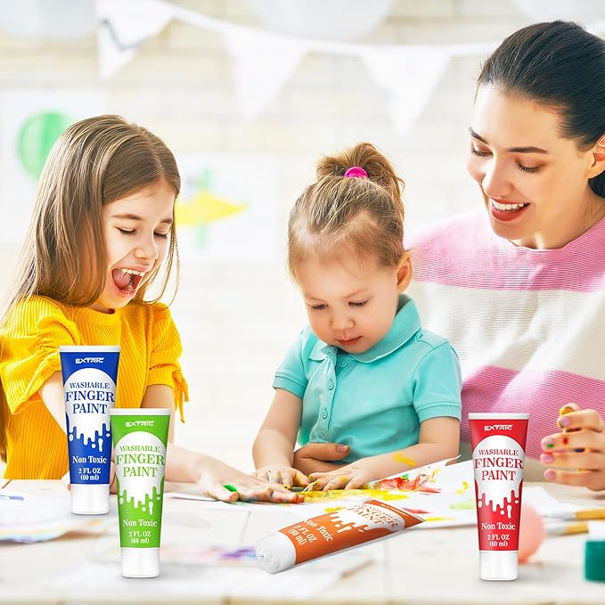 Washable Finger Paint for Toddlers 1-3 – 12 Colors Washable Paint for Kids, Non Toxic Toddler Paints, 2 fl oz Tubes, Tempera Paints for Kids, Crafts & Finger Painting – Ages 1-8