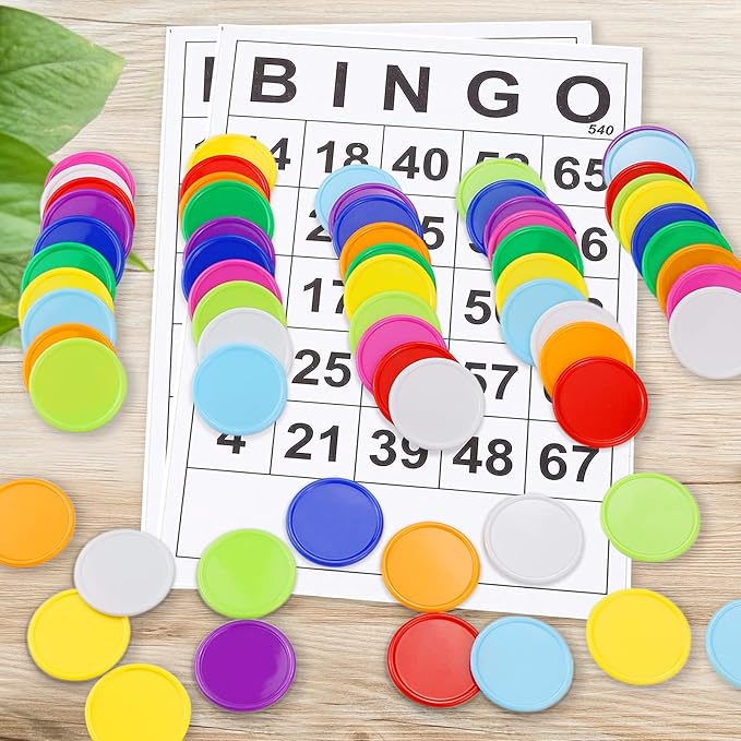 500 Pieces Plastic Poker Chips, Poker Card Game Chips Bulk, Counting Discs Markers for Learning Math Counting, Game Play, 37mm/10 Colors