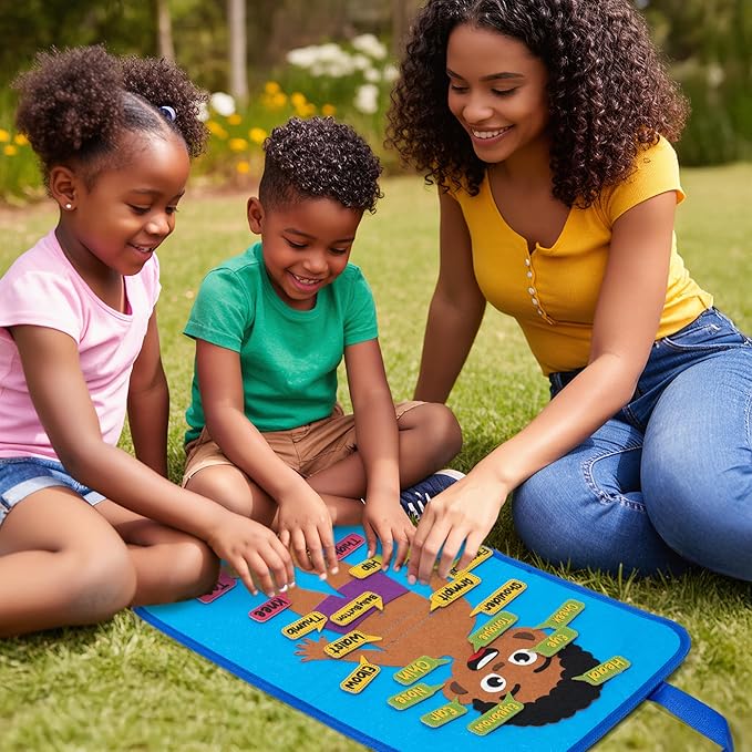 WATINC Body Parts Learning Portable Felt Story Board Set, 32PCS Preschool Human Organ Educational Teaching Storytelling Travel Board, Early Interactive Play Kit Gift for Toddler Kid (Brown