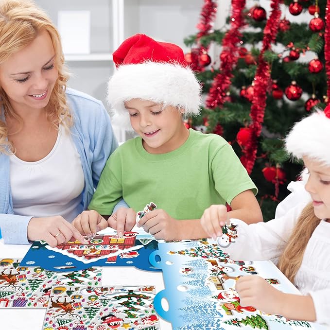 Winter 3D Puffy Sticker Play Set Xmas Activity Book for Kids Toddlers 2-4 Toys Sticker Merry Christmas Holiday Party Supplies 100 Reusable Puffy Window Decals 2 Fold-Out Christmas Scenes