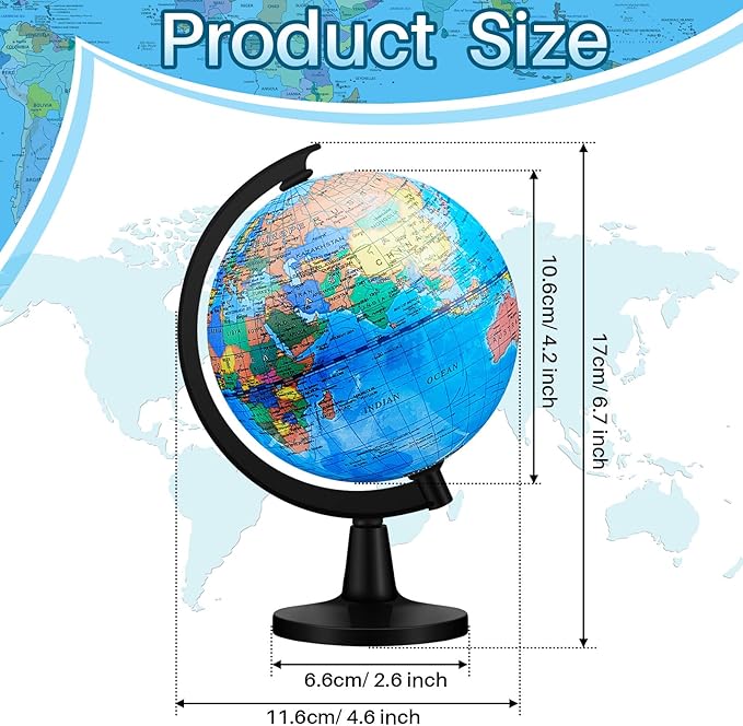 Meooeck 12 Pcs World Globe with Stand 4.6 Inch Geographic World Globe Bulk for Kids Students Learning Educational Classroom Desk Table Decoration, Blue