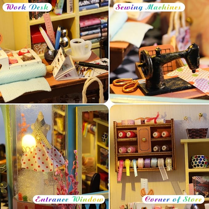 DIY Miniature House Kit,Tiny House Pet Shop with Furniture & LED,DIY Dollhouse Miniature Kit for Adults Teen,Mini House Building kit,3D Wooden Craft Mini Model Kit,Birthday Gifts Home Decor