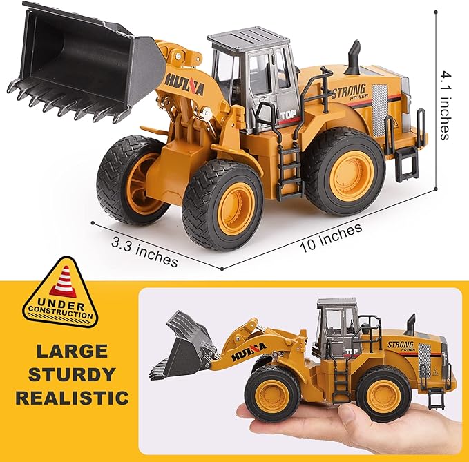1/40 Scale Diecast Four Wheel Loader Truck Toy, Metal Construction Equipment Bulldozer Models for Kids