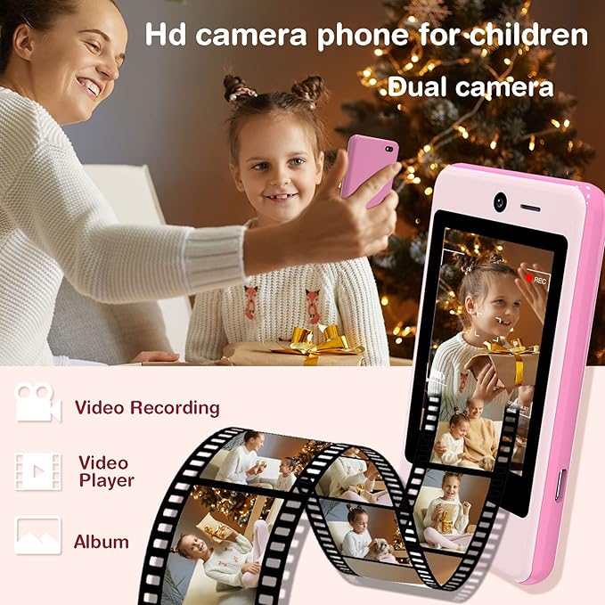 PTHTECHUS® Kids Phone Toy for Boys Girls, 3.8 "Touch Screen Toddler Smartphone with Fun Cameras 16 Games MP3 Music Player Audio Recorder Pedometer Torch Alarm Clock Children Phone for Ages 4-14