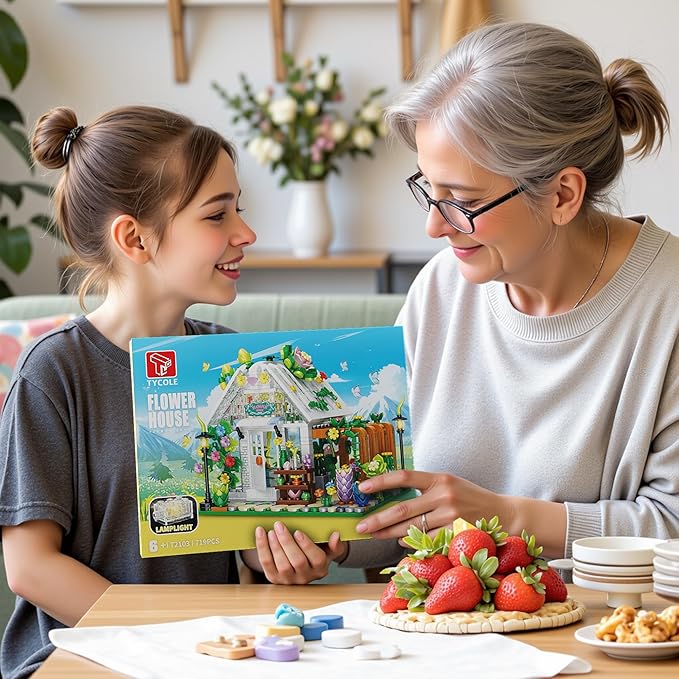 TGL Flower House Building Set with Lights,Garden House Building Toy Kits Compatible with Trend,Creative Greenhouse Playset,Christmas Birthday Gift for Adults or Girls 8-12 Years(719PCS)